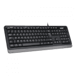 Clavier filaire Inovu noir azerty avec vue en angle latéral.