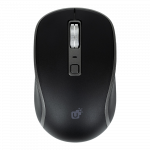 Souris sans fil noire vue de dessus sur fond blanc.