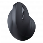 Souris verticale noire, design ergonomique avec une vue du dessus.