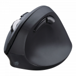 Souris verticale noire, vue arrière mettant en avant sa forme ergonomique et ses boutons latéraux.