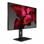 Écran vu sous un angle incliné, affichant une fleur rouge.