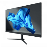 Écran Inovu vu sous un angle incliné , affichant un motif abstrait bleu.